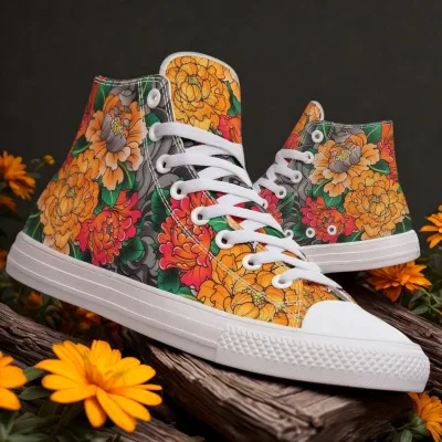 Orange Peony White Sole Shoes