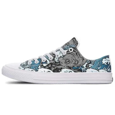 Blue Octopus Wave Low-top Canvas Shoes