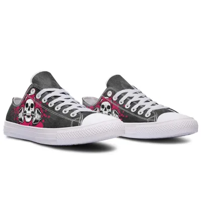 Pink Gym Skull Low-top Canvas Shoes