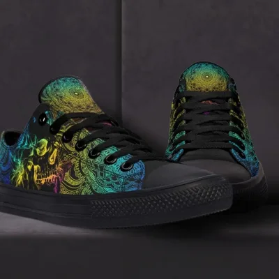 Psychedelic Skull Mandala Low Top Black Canvas Shoes