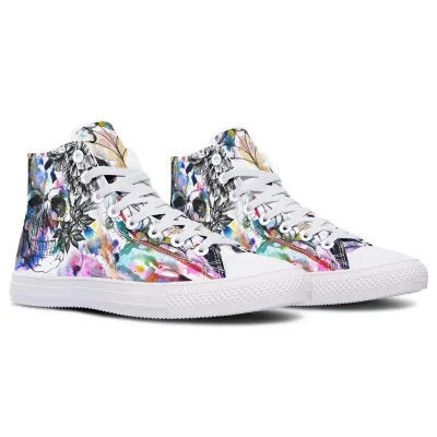 Rainbow Skull High-Top Canvas Shoes