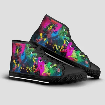Splatter Stains Black High-Top Canvas Shoes